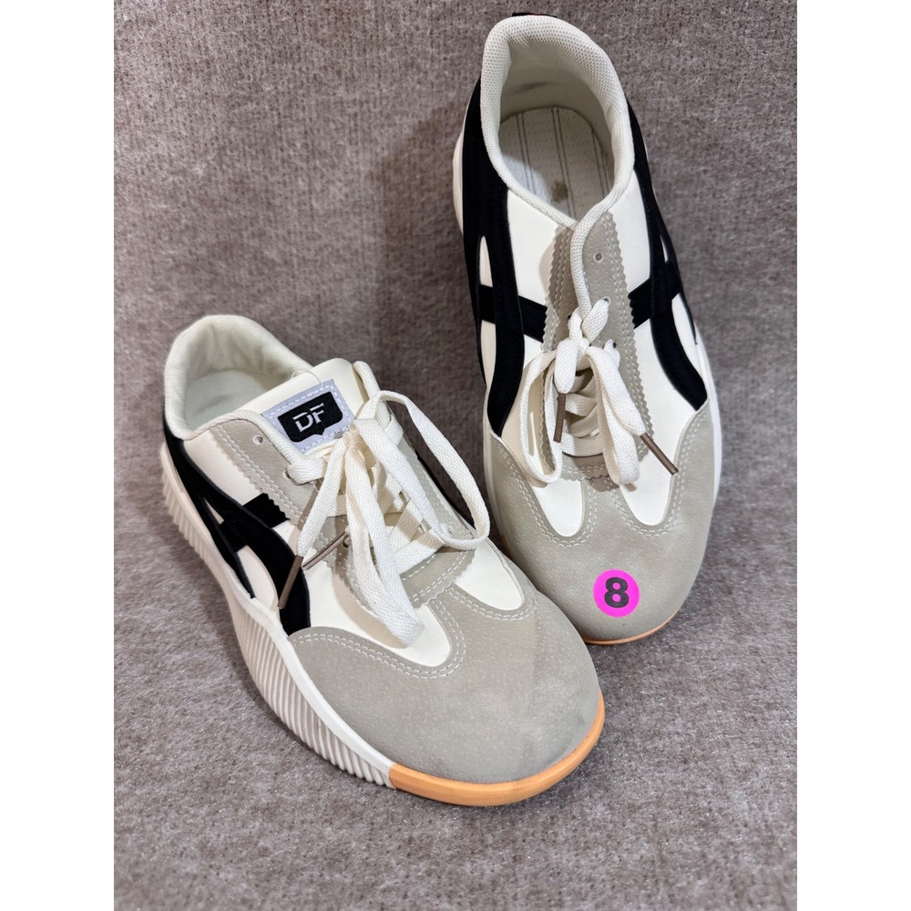 De Florance Platform Sneakers Women 8 Cream Black Chunky Leather Low Top Shoes